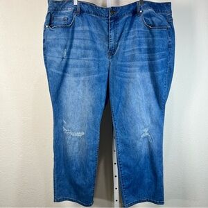 Avenue Denim Womens Plus Straight Leg High Rise Distressed Medium Wash 28P